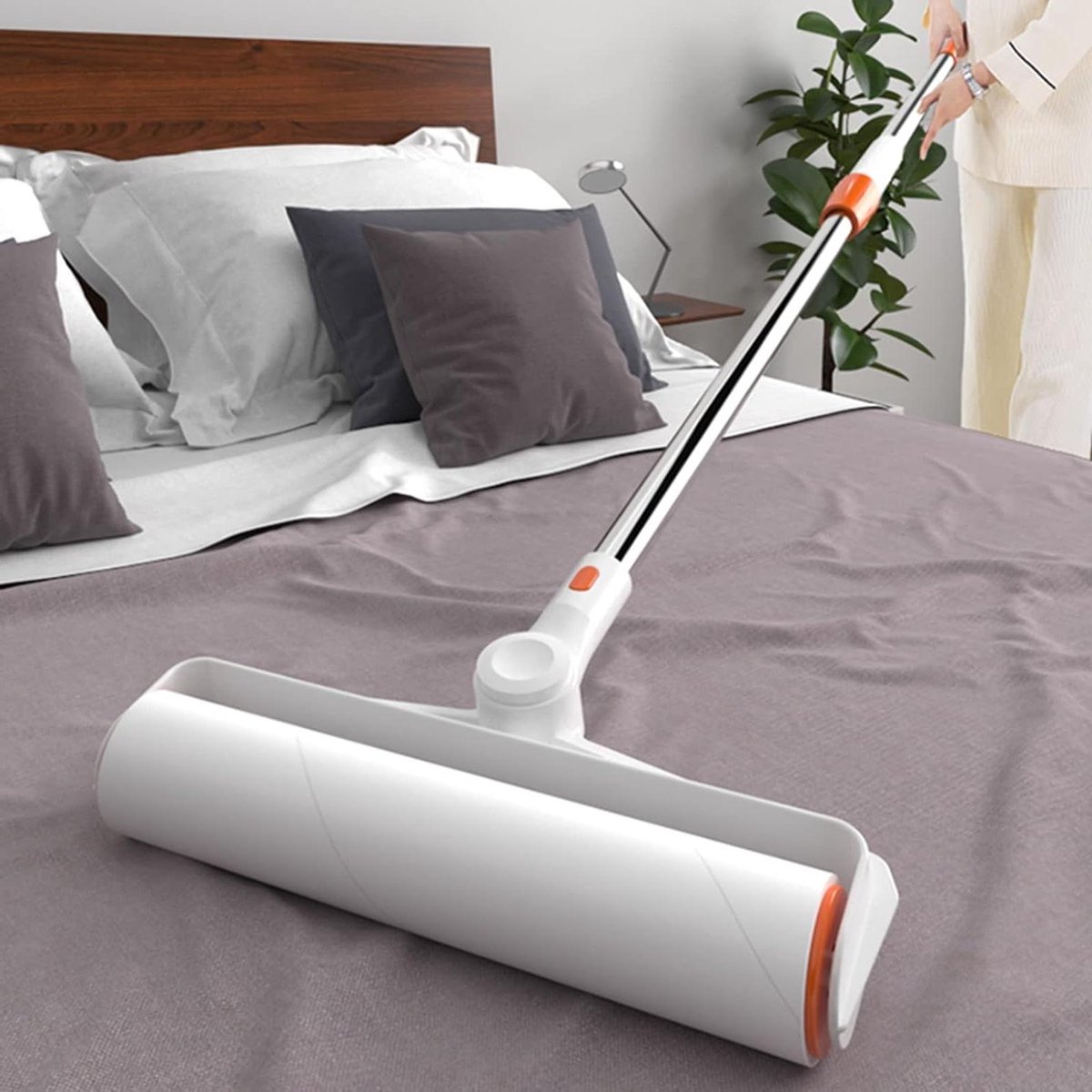 Pluisroller met Steel - Kledingroller Lintroller - Huis Dierenharen Verwijderen - Verstelbare Steel - 70-134 cm - Grijs