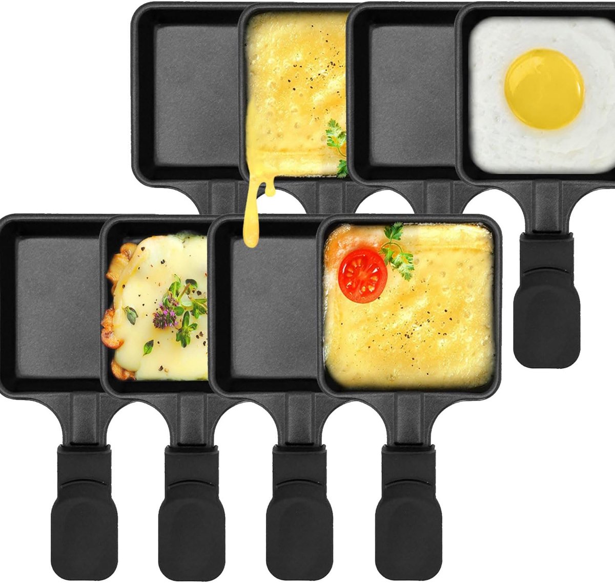 Coated Mini Grill Kaaspan Smelten Accessoires voor Raclettes Vervanging Trays Raclette Gerechten Mini raclette Pans, Vierkante Vorm (8 stuks)