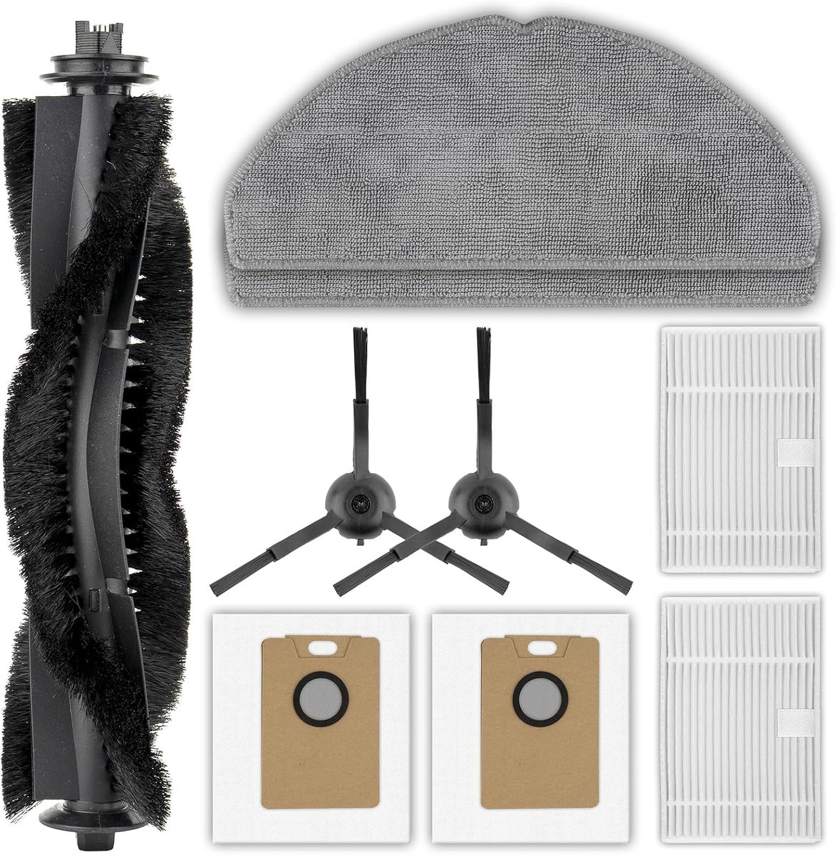 Reserveonderdelen compatibel met Tapo RV30 Max Plus/ RV20 Max Plus robotstofzuiger, 1 rolborstel, 2 zijborstels, 2 HEPA-filters, 2 stofzakken, 2 dweilkussens, accessoireset
