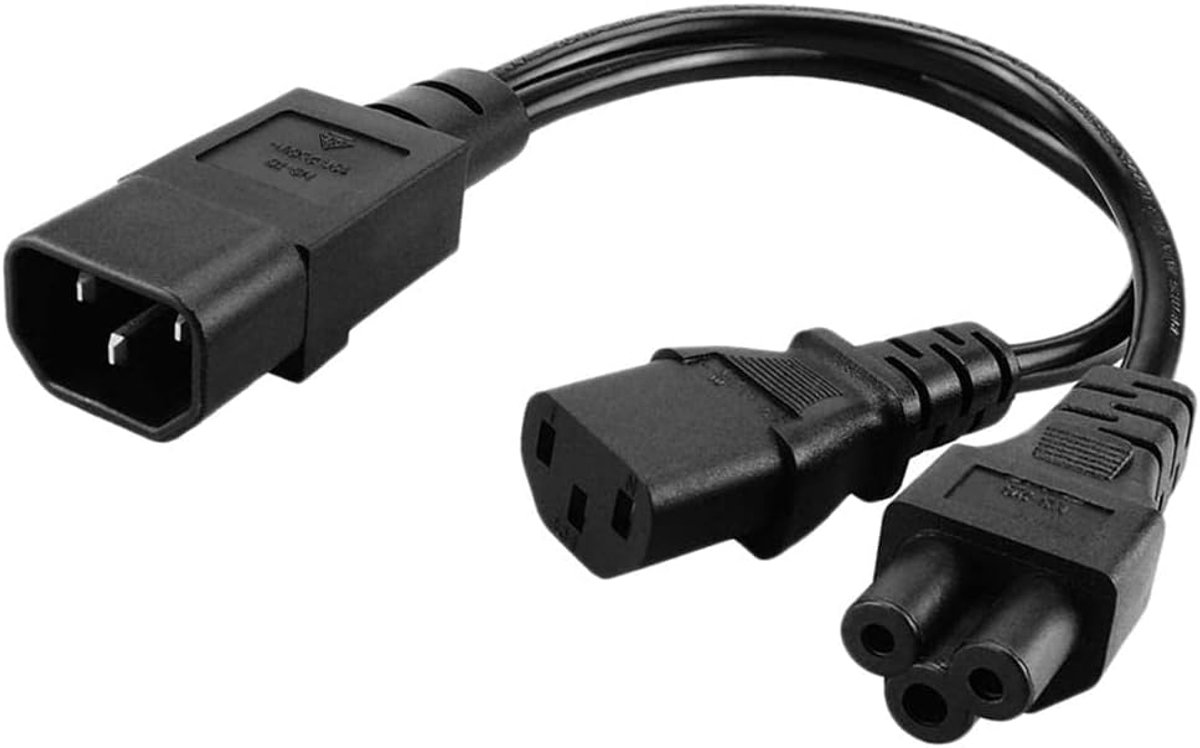 Zalati Stroomverlengkabel IEC320-C14 naar C13+C5 splitter voedingskabel 3-polig zwart