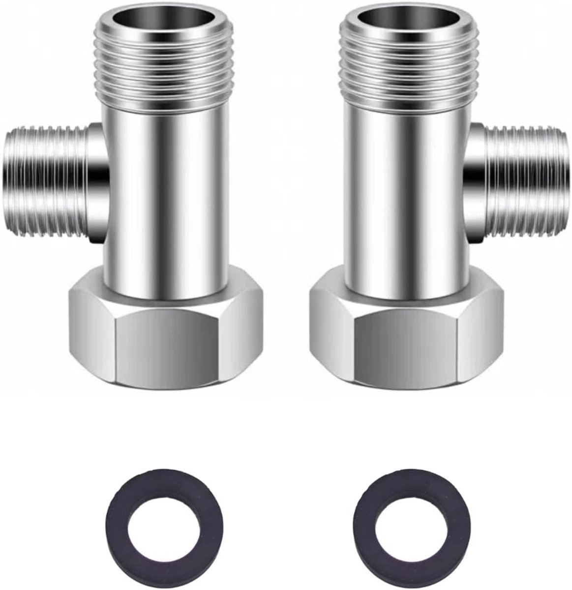 3-weg verbindingsventiel, T-stuk 3/8 inch omschakelventiel met 2 sluitringen, messing vernikkeld perslucht water sanitair, omstelventiel douchesysteem reserveonderdeel, 2 stuks