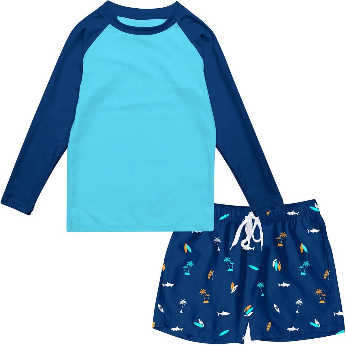 Jongens zwemkostuum lange mouwen zonbescherming badpak 3D-geprint sneldrogend rashguard set zomer casual badmode met voering strand voor 4-12 jaar (twee stuks)
