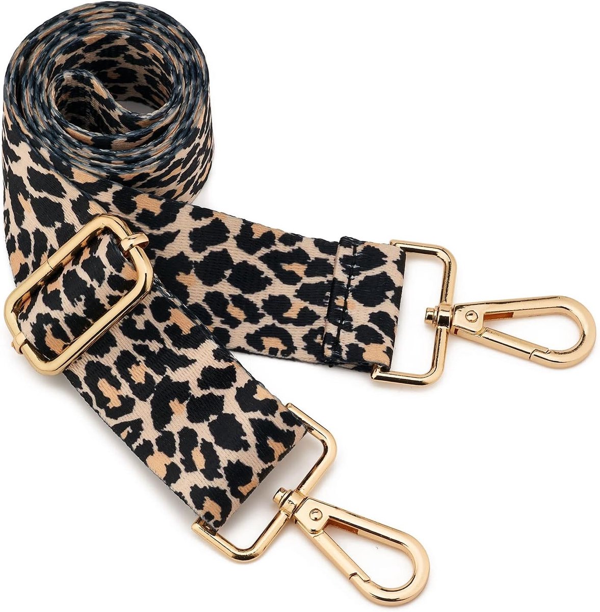 Schouderriem voor dames, goudkleurige, in lengte verstelbare, brede schouderriem, voor handtassen, 3,8 cm breed, 73-125 cm, voor handtassen (3,8 cm, luipaard2 (Leopard2))
