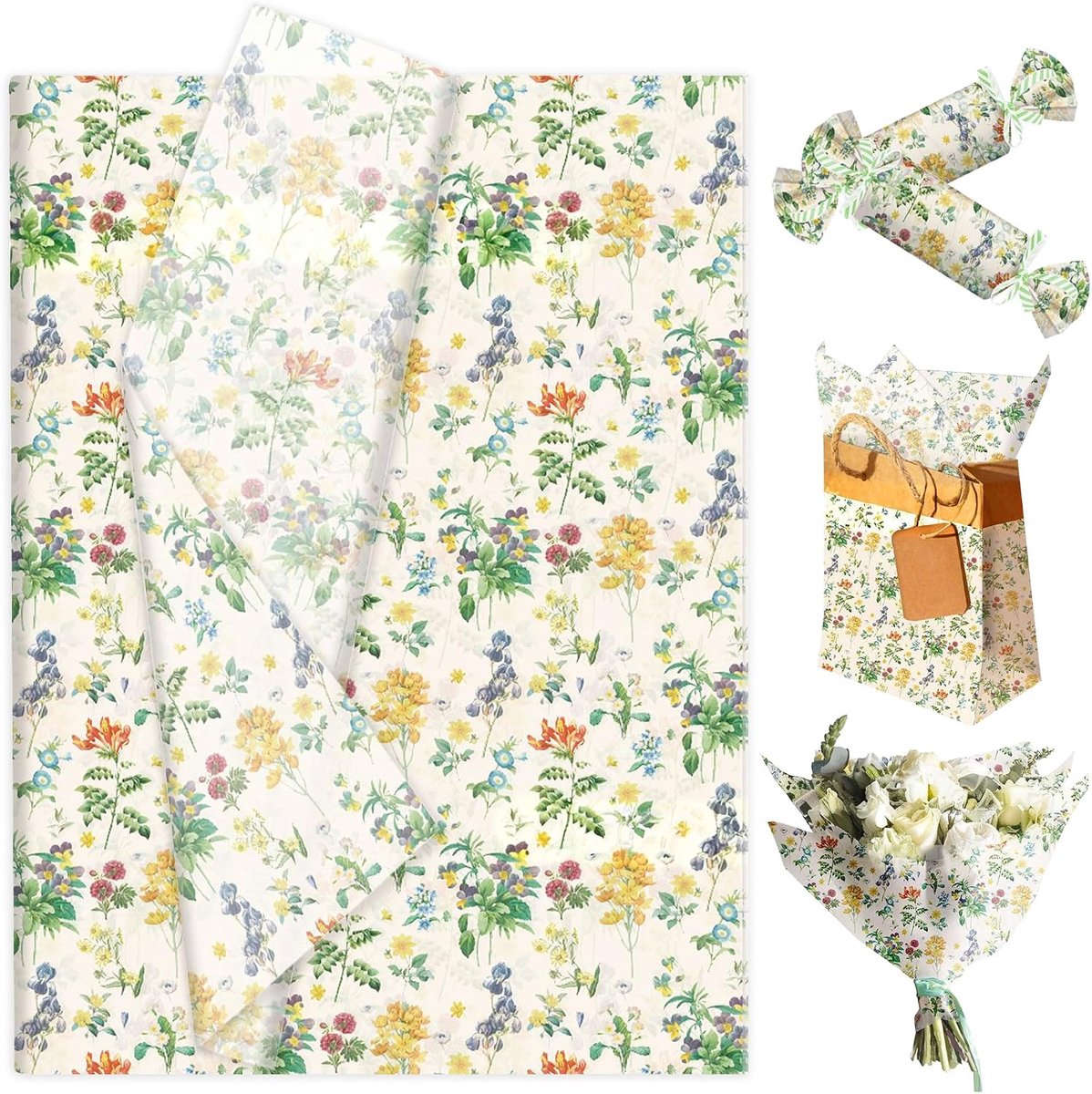 50 vellen wilde bloemen geschenkpapier met bloemmotief voor verjaardag babyfeest bruiloft bruidsfeest en feestdecoratie