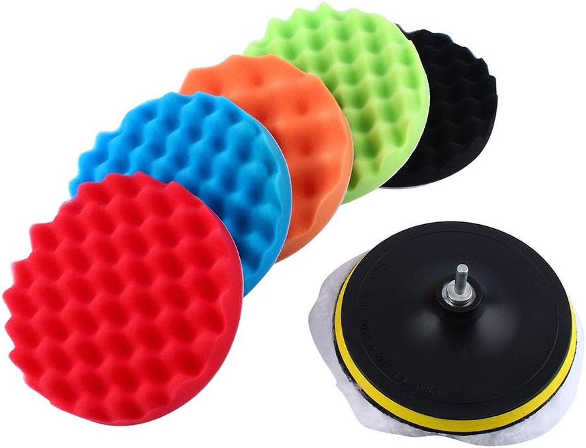 Polijstspons, 7 stuks, 15,2 cm (6 inch), voor auto, polijstpad, gewaxt, voor auto, + booradapter M14 + polijstwol-tas