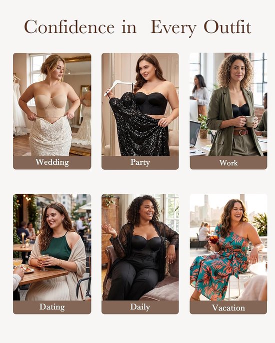 Strapless beha voor dames, push-up-effect, beugel, ondergoed, vormend, beha, korset, houdt stevig vast, grote maten — afbeelding 4