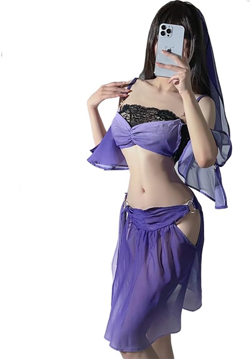 Chinese oude stijl jurk cosplay sexy cheongsam Japanse danseres split chiffon lingerie