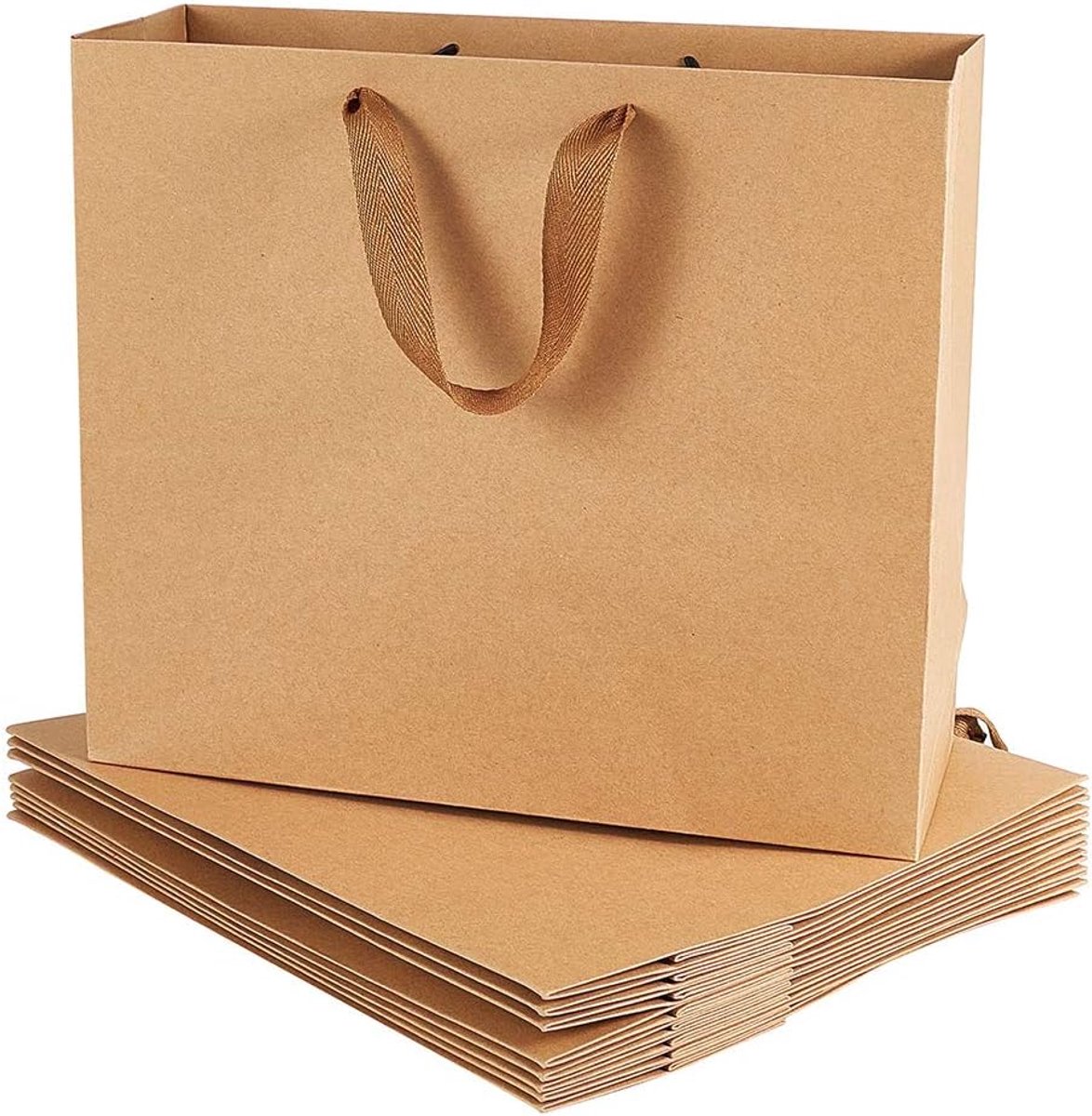 PandaHall 10 stuks bruine kraftpapieren zakken met handvatten - 32 x 11,5 x 28 cm, kraftzak, grote feestartikelen, geschenkverpakking en merchandise tas, kraftzakken, retailtassen