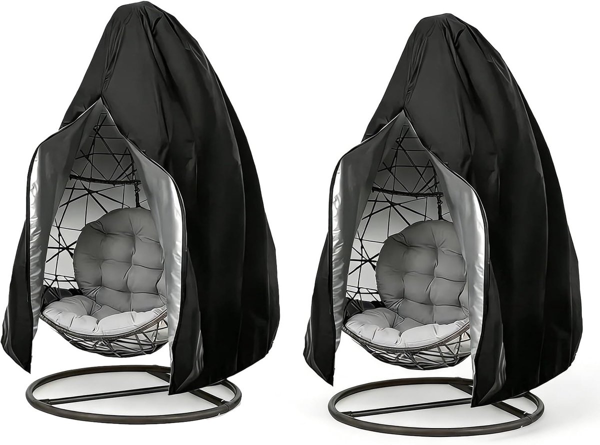 Hangstoelhoes voor buiten, 2 stuks, 210D Oxford-beschermhoes, hangstoel met ritssluiting, schommel-ei-stoelhoes, waterdicht, uv-bestendig, anti-winterbestendig, beschermhoes tuinmeubelen, 190 x 115 cm