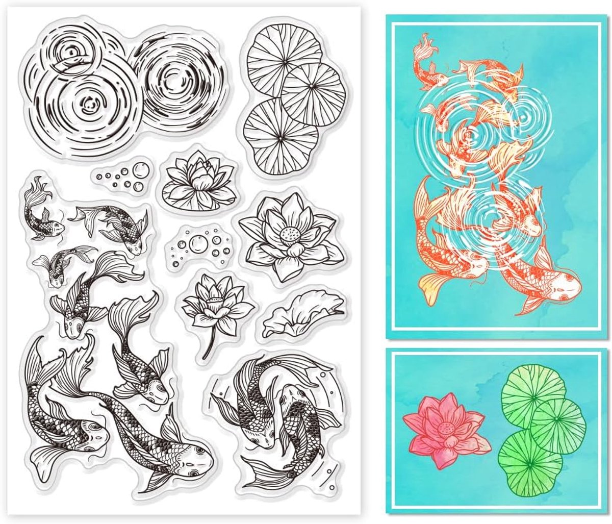 Lotus en Koi Vis Clear Stempels voor Kaarten Maken Vijver Landschap Clear Stempel Seals Transparante Stempels voor DIY Scrapbooking Fotoalbum Journal Woondecoratie
