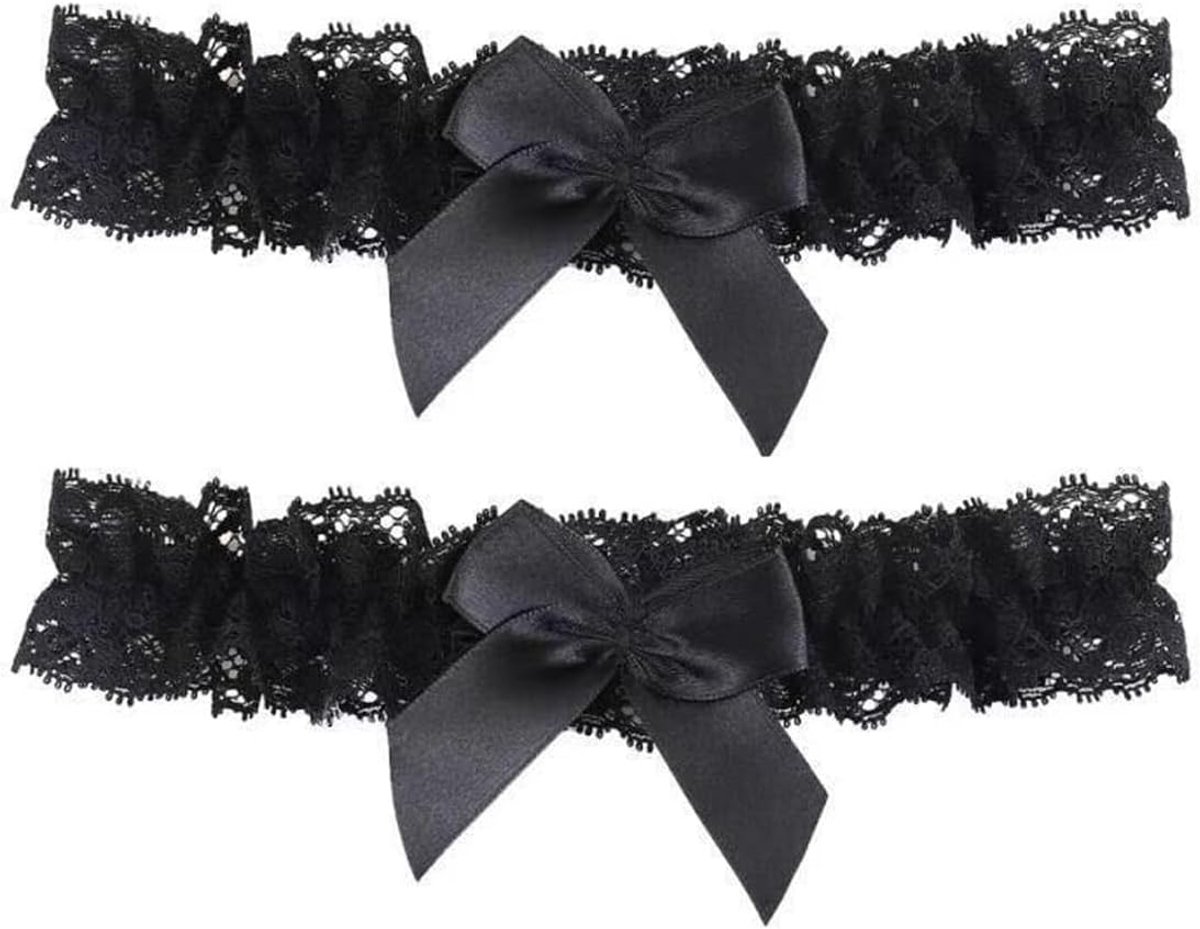 2 stuks kanten bruidsjarretellen voor de bruid, zwarte jarretellen met strik, sexy dijjarretellen voor vrouwen, dijjarretellen voor bruiloft, feest (34-60 cm)