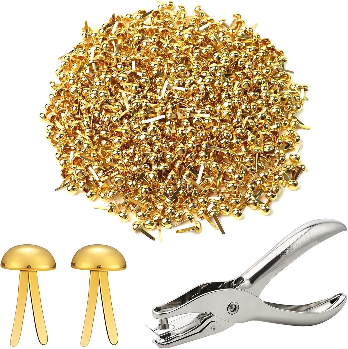 700 stuks patroonzakklemmen, gouden patroonklemmen, ronde kopklemmen mini brad met gatentang voor kantoor, papier, briefklemmen, knutselen, handwerk, doe-het-zelf