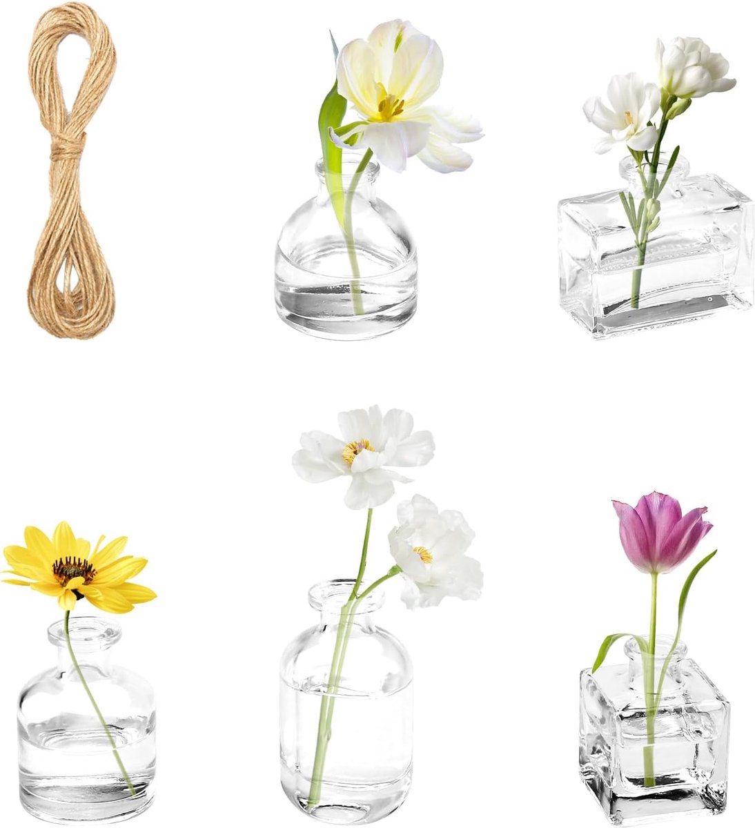 Glazen Vazen Set 5 Stuks - Vintage Mini Vazen - Table Decoratie - Perfect voor Bloemstukken - SnelShoppen