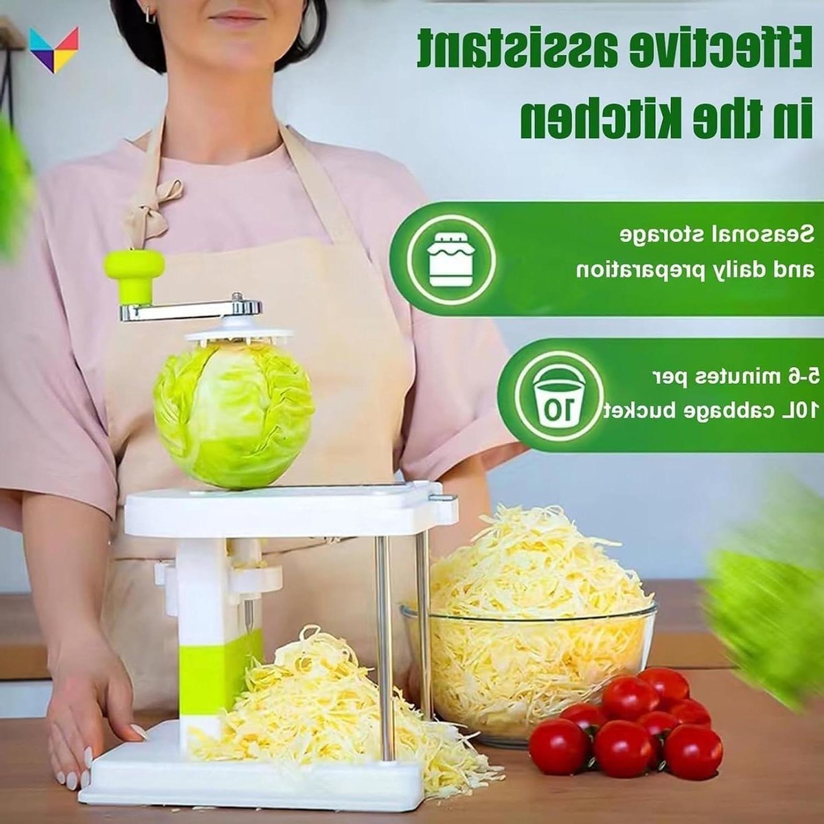 Elektrische Groentehakselaar - Koolversnipperaar Salade Maker - Groenten Snel Snijden - 3 Roestvrijstalen Messen - 30x24x22cm - Wit