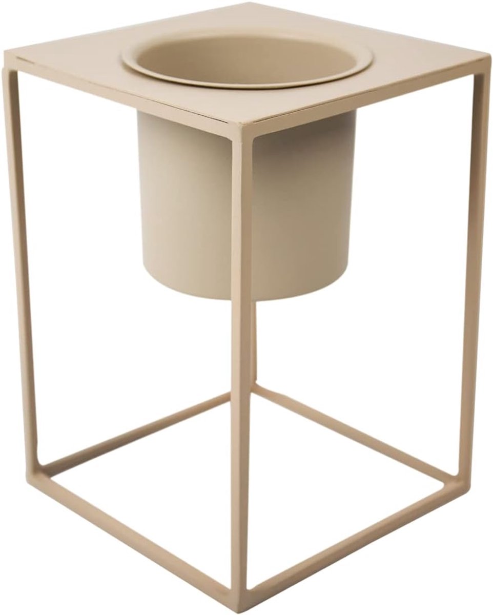 Flowerpot LIDA of iron in olive/beige, Ø16 cm, as a flower pot or planter on an iron frame for succulents, herbs - ShopVlot