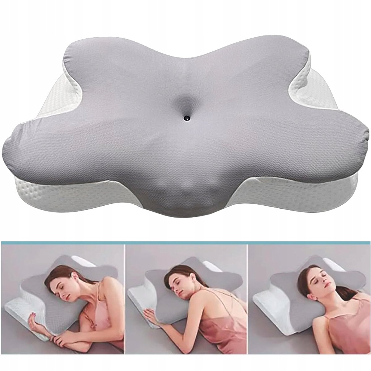 Bedee Ergonomische traagschuim kussen voor nekondersteuning - 65x38cm szary
