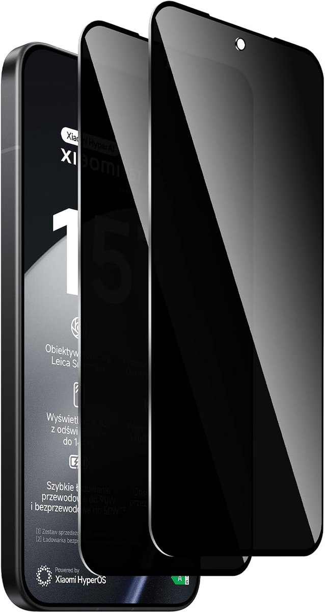 QULLOO Privacy Tempered Glass, Compatible with Xiaomi 15T/15T Pro, Full Cover, Matte Tempered Glass, 9H Hardness - ShopVlot