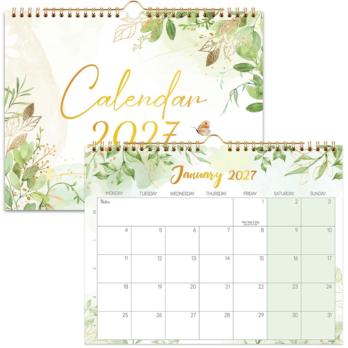 Wandkalender 2027 A4 - groen - maandindeling - overzichtelijk plannen - ShopVlot