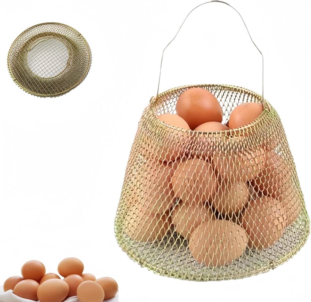 Opvouwbare Eiermand - Eierhouder Draadmand - Eieren Verzamelen - Stro Valt Door Bodem - 21x21x15 cm - Lichtgoud