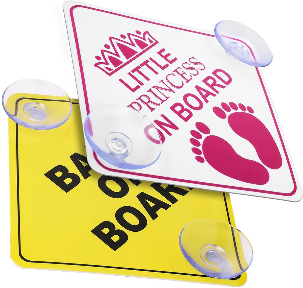 Veiligheidswaarschuwingsborden auto - baby aan boord en kleine prinses aan boord - dubbele zuignappen - veilig reizen - ShopVlot