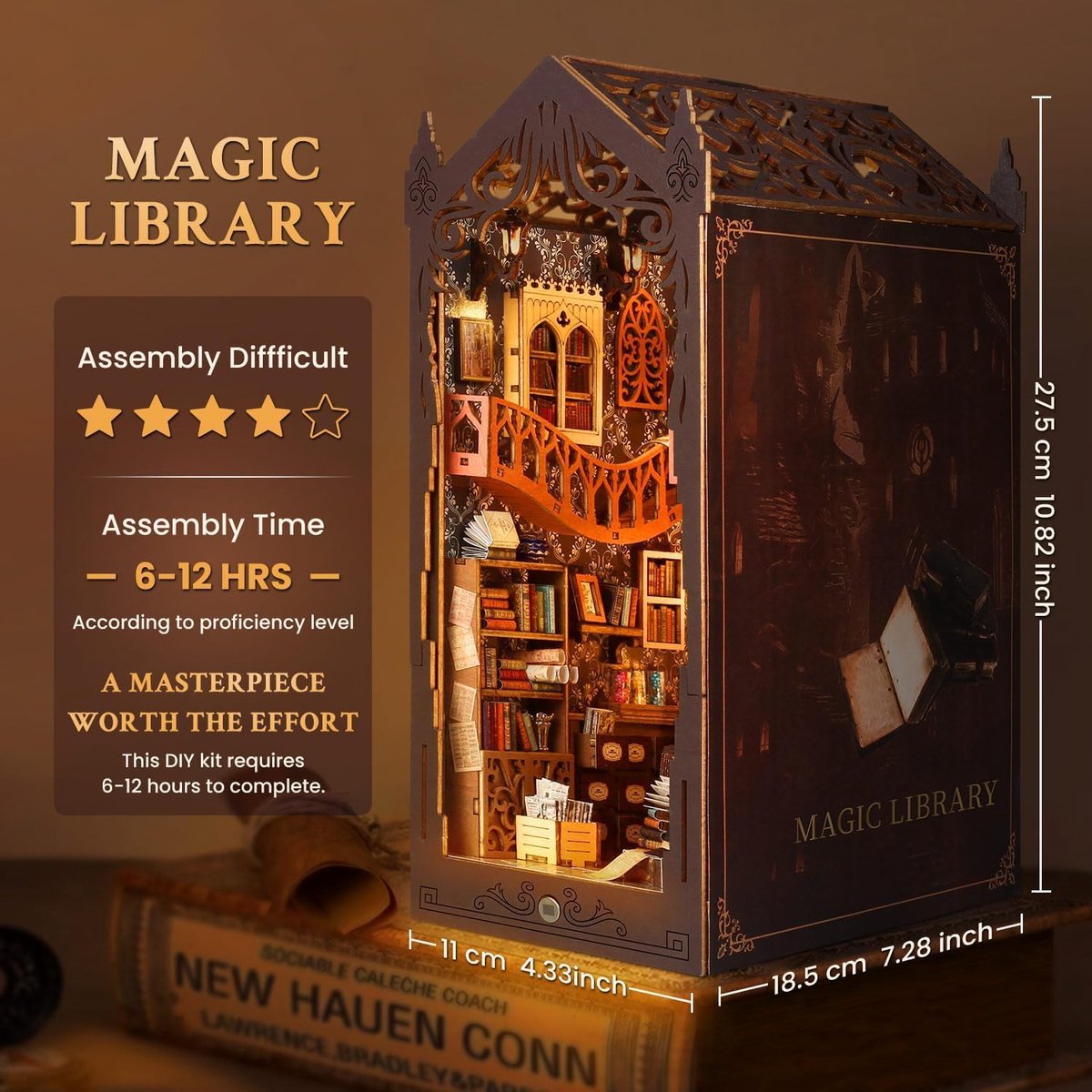 Book Nook Kit - 3D Diorama - Houten Bouwpakket - Creatieve decoratie voor boekenliefhebbers - ShopVlot