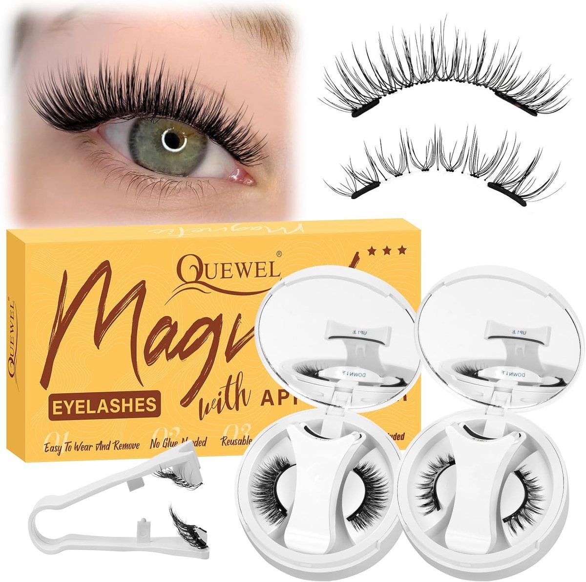 Magnetische wimpers zonder kleber - 2 paar - klein en draagbaar - natuurlijke look met applicator - ShopVlot