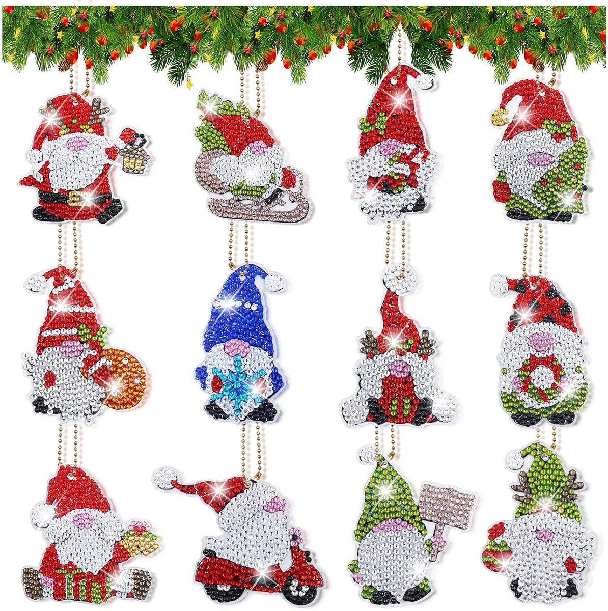 Diamantschilderijen set 12-delig - kerstthema - creatieve hobby - unieke decoratie - ShopVlot