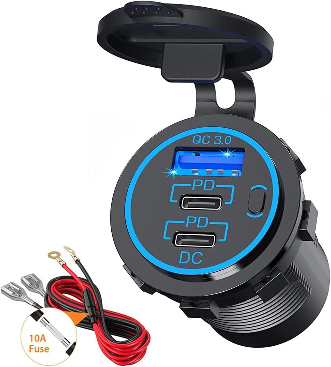 USB autostekker 78 W - snel opladen QC3.0 + PD - voor 12V/24V voertuigen - ideaal voor onderweg - ShopVlot