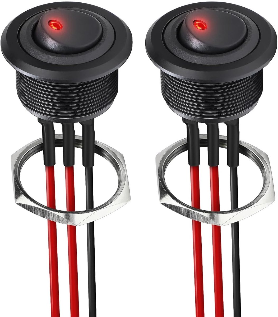 Rocker switch 12V 20A - Aluminium rond - SPST on/off - Ideaal voor camper en boot - ShopVlot