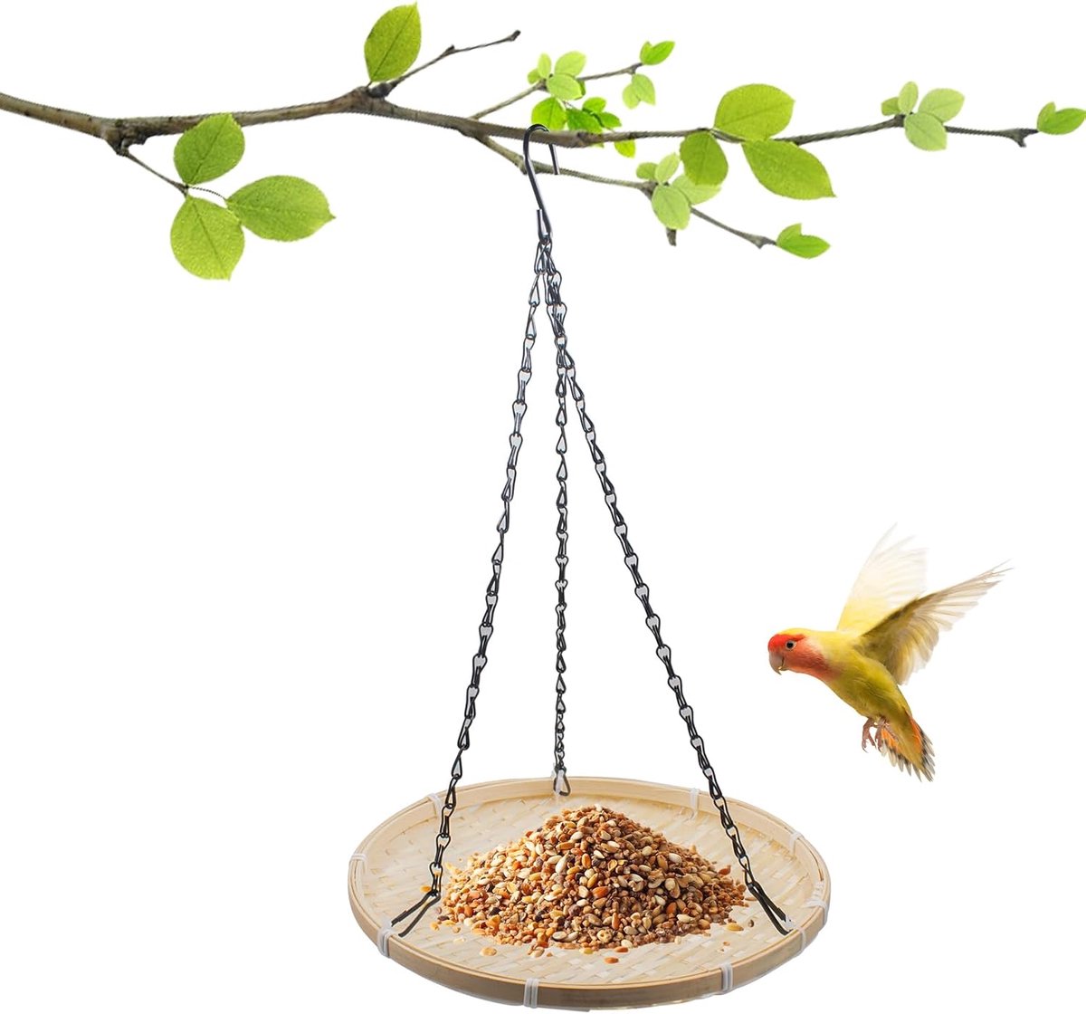 Hanging bird feeder holder - platform met haken - bamboe voederbak - ideaal voor vogels in uw tuin - ShopVlot