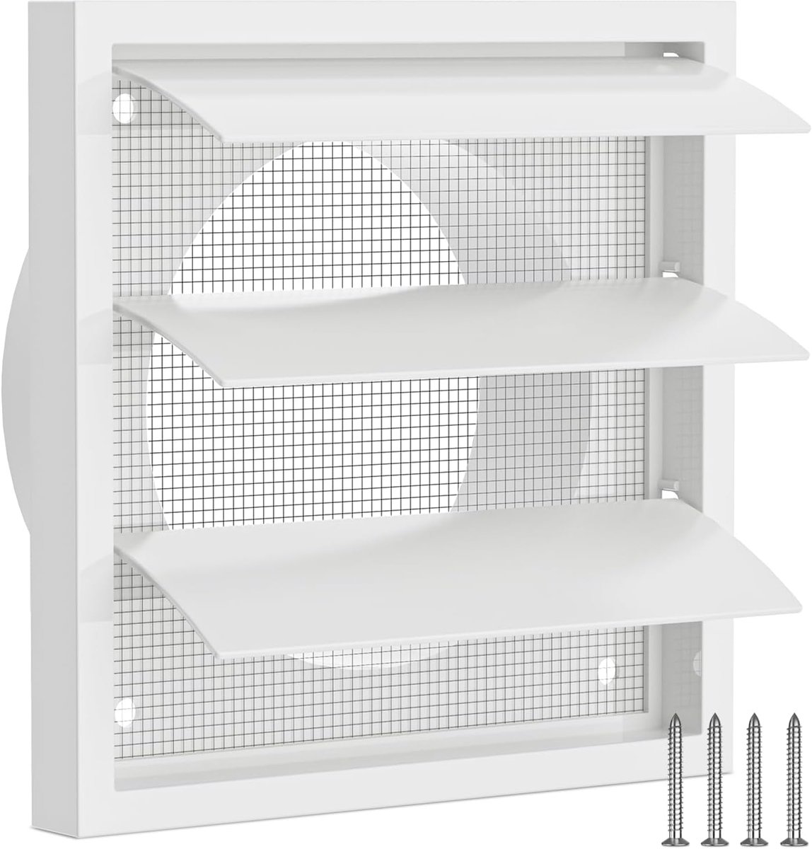 Ventilatiegaas 100 mm - 140 mm x 140 mm - met verstelbare lamellen - insectenbescherming - ShopVlot