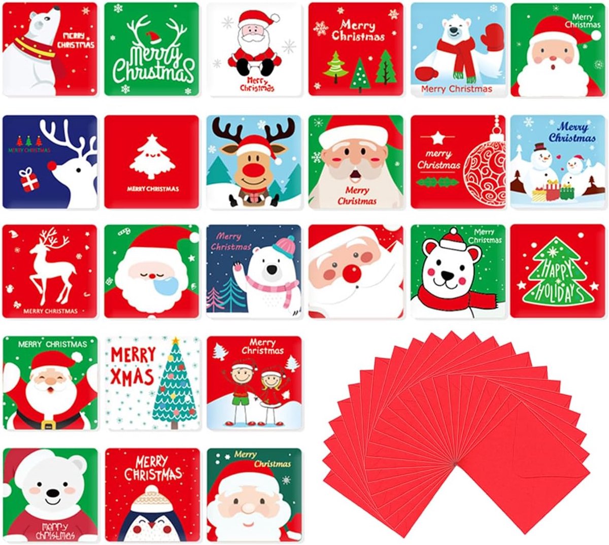 Kerstkaarten met Envelop Set - 24 Vouwkaarten - 24 Ontwerpen - Persoonlijker Kerstgroet - ShopVlot