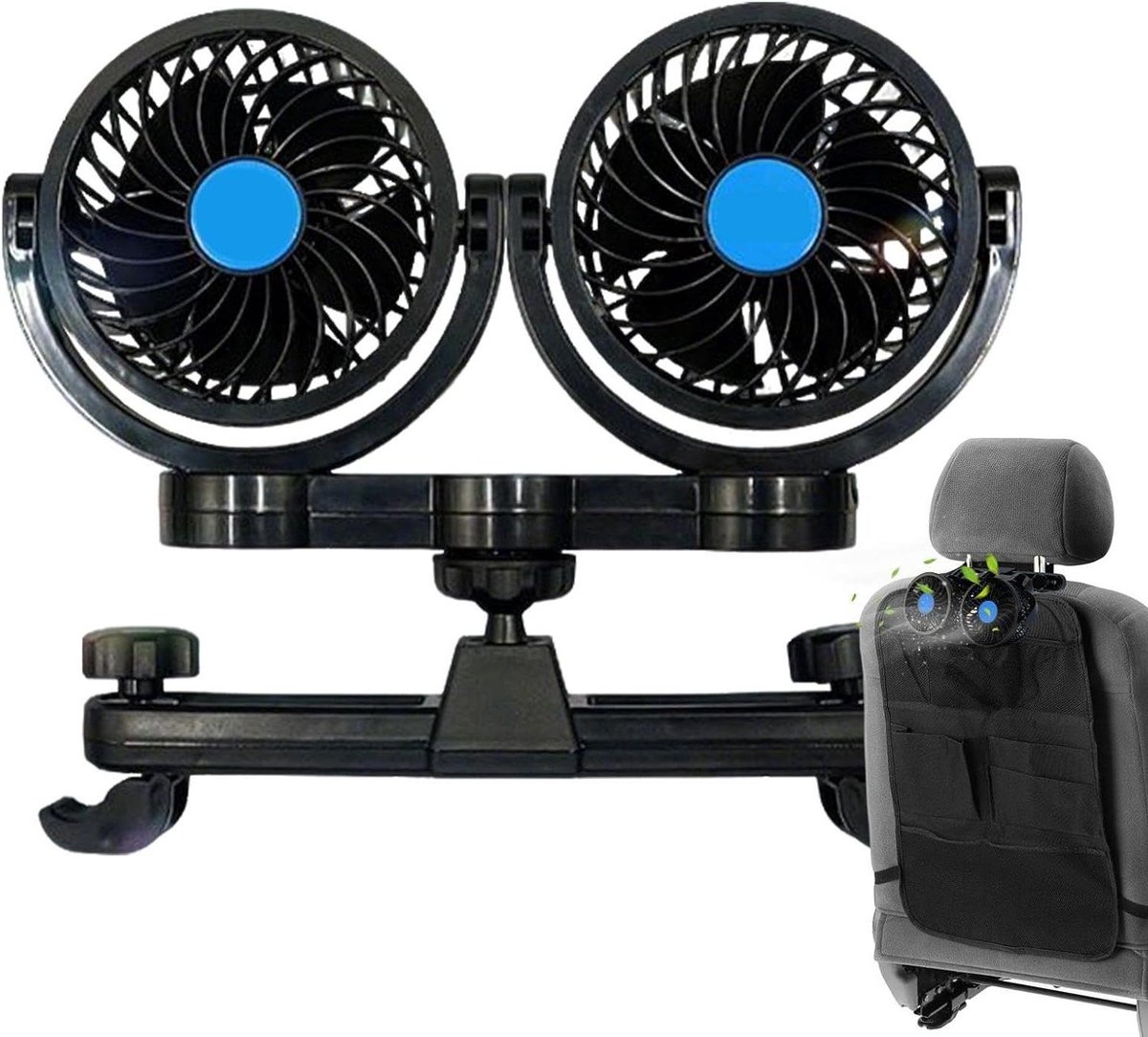 Koelventilator Auto - Draagbare Ventilator - Voertuig Verkoeling - Brandveilig ABS Materiaal - 14.4x16.9x14.4 cm - Blauw
