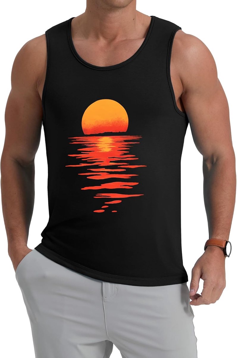 Heren tanktop katoen - bedrukte mouwloze shirt - luchtig en comfortabel - perfect voor de zomer - SnelShoppen