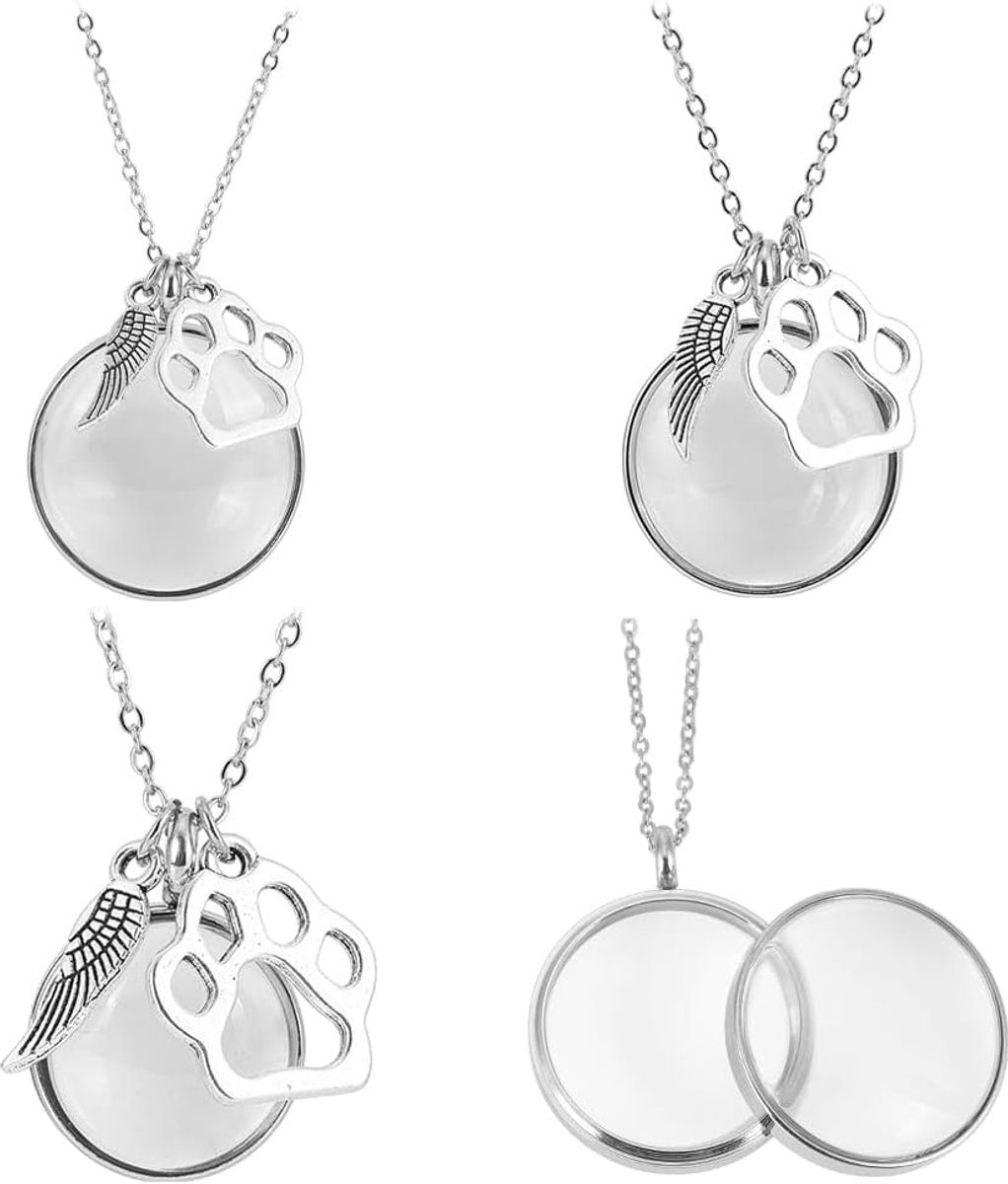 Huisdier herinneringsketting 3pcs - transparante locket met vleugels en pootafdruk - urn sieraad voor vrouwen - SnelShoppen