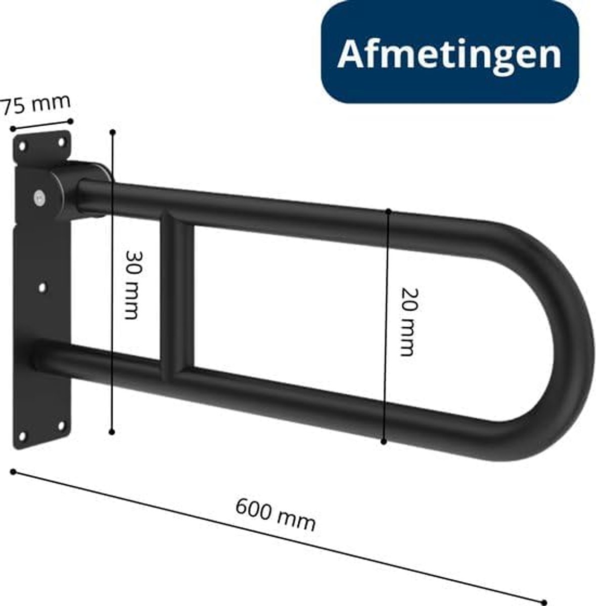 Toiletbeugel Opklapbaar 60 cm - RVS Zwart - Wandsteun - Ondersteunt tot 150 kg - SnelShoppen