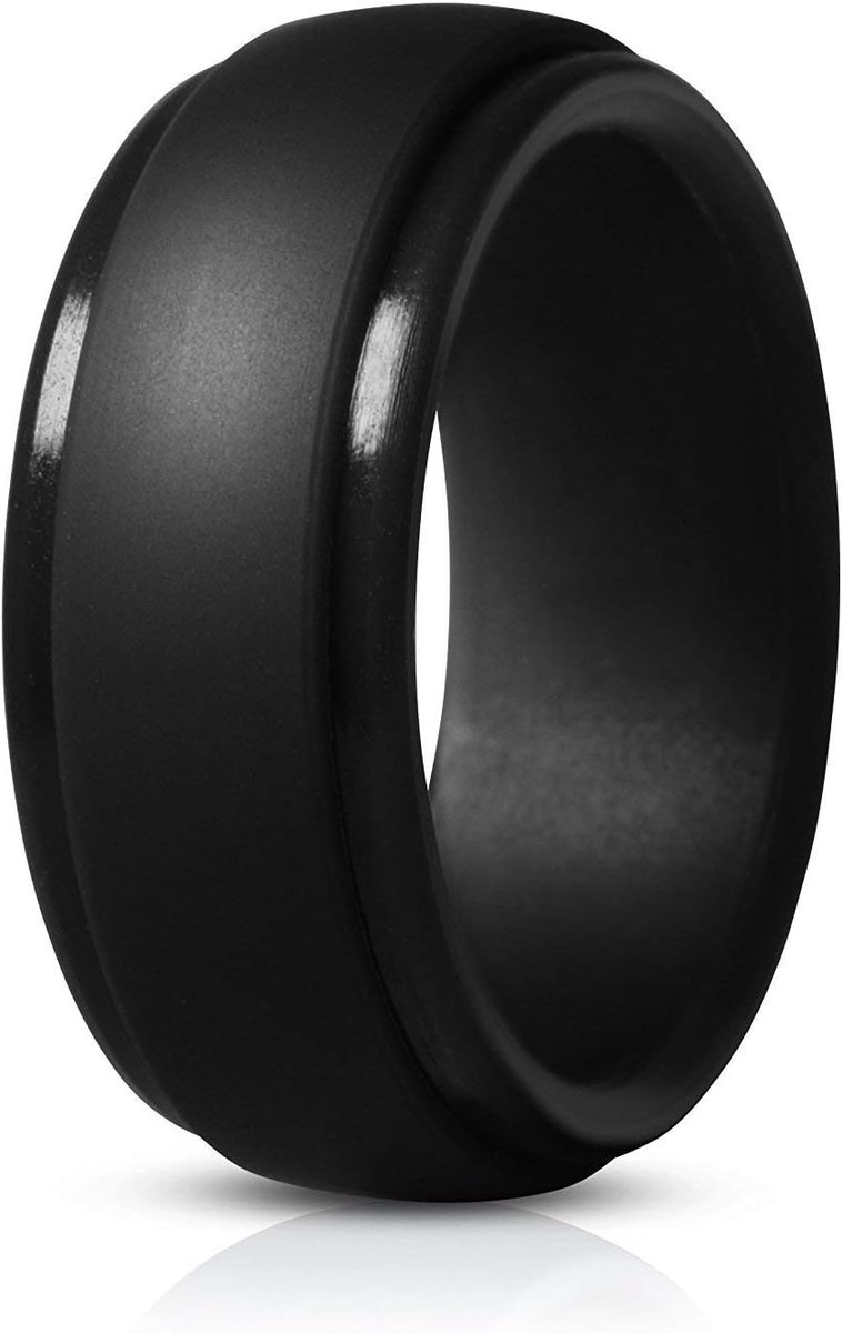 JewelryWe Siliconenrubberen ring voor mannen en vrouwen, 9 mm, zwart