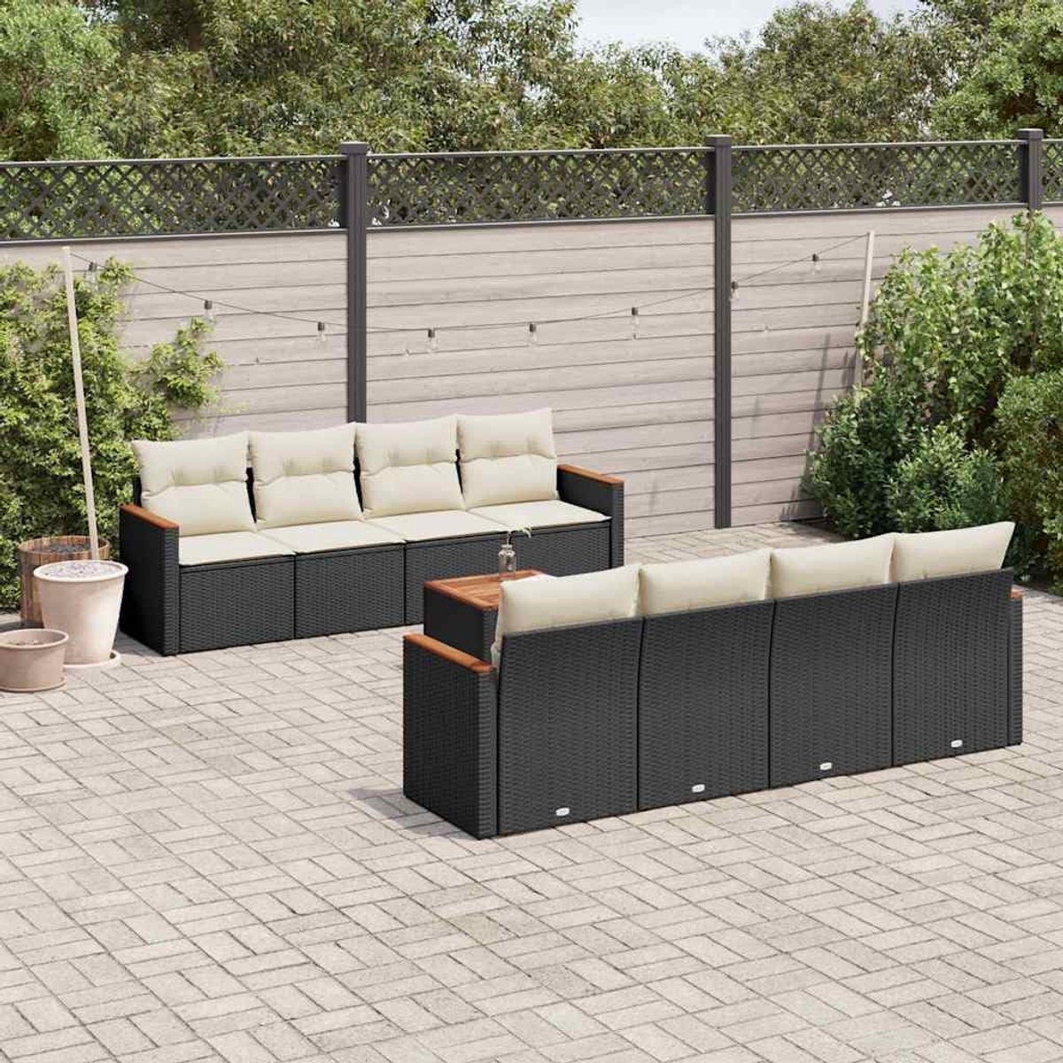 Tuinbankset 9-delig - Beige poly rattan - Opbergfunctie - Voor achtertuin en terras - SnelShoppen