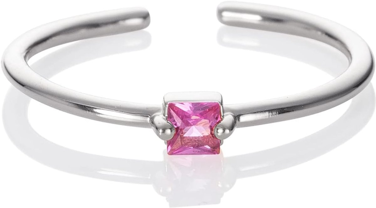 Ringen voor vrouwen en tienermeisjes, eenvoudige ring met een enkele gekleurde steen, verstelbare open ring voor vrouwen met een vierkante steen