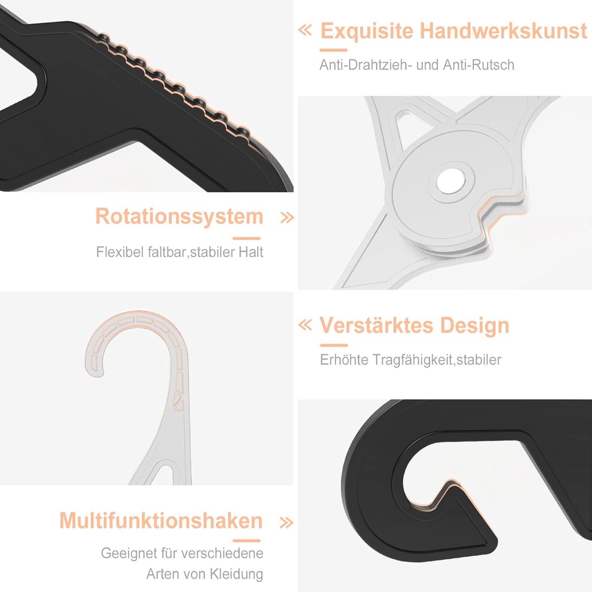 Reishanger, draagbaar, opvouwbaar, voor op reis, binnen en buiten, verpakking van 6 stuks (3 zwart + 3 wit)