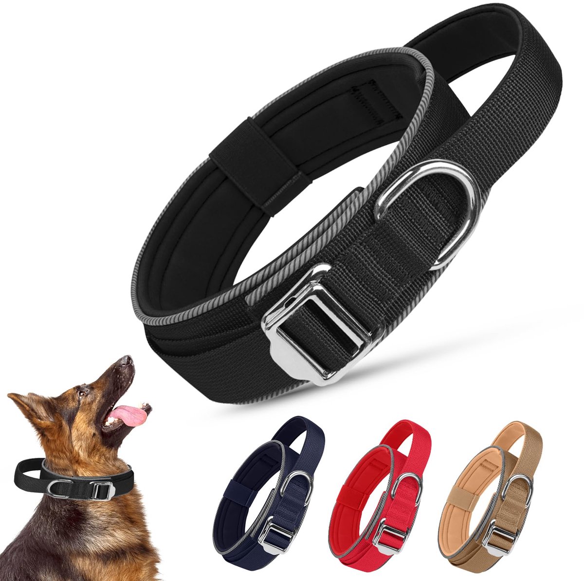 Hondenhalsband zacht gewatteerd - reflecterend nylon - verstelbaar met metalen gesp - ideaal voor training - SnelShoppen