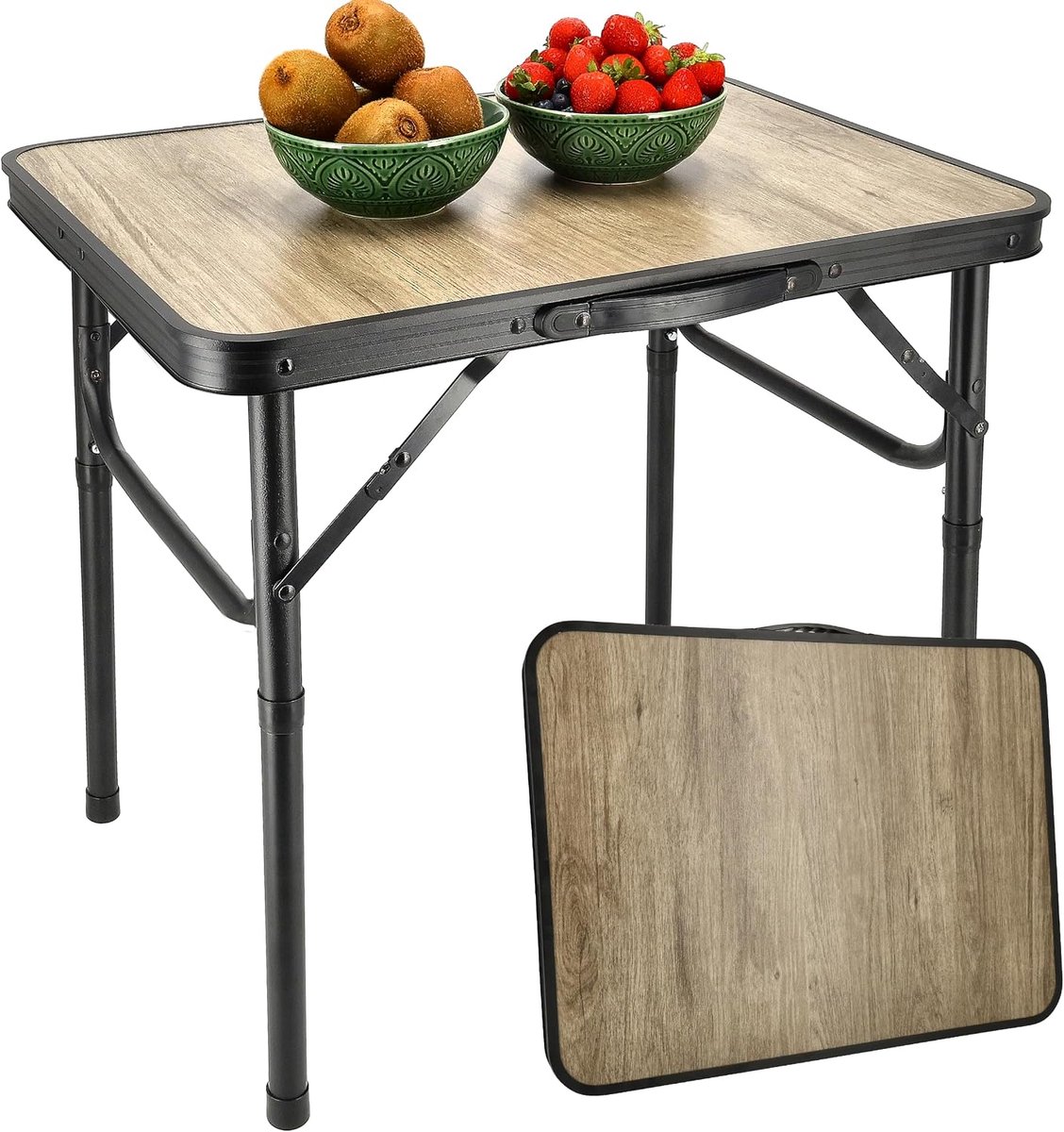 Campingtafel opvouwbaar 60x45 cm - Houtlook - Inklapbaar met verstelbare hoogte - Ideaal voor picknick - SnelShoppen