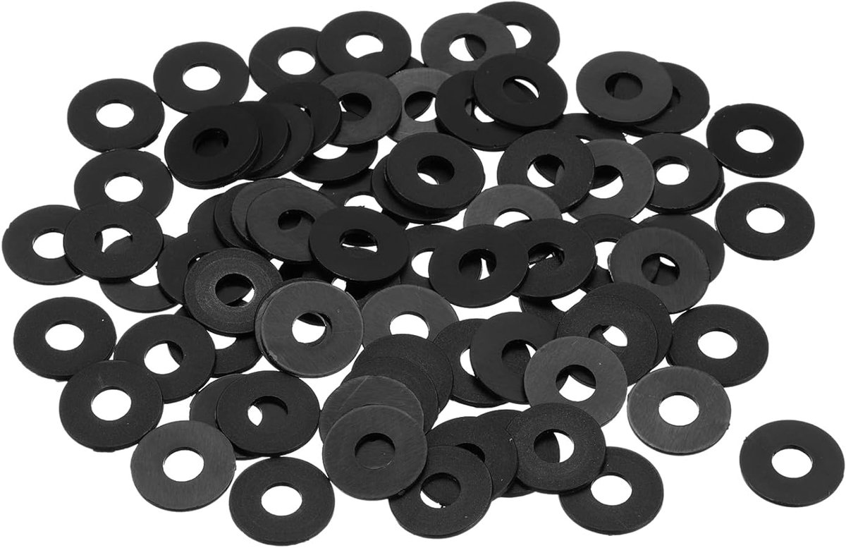 Platte schijven, 6 mm ID, 16 mm OD, 1 mm dik, kunststof afstandhouders voor schroeven, bouten, tuinkraan, sanitaire reparatie, zwart