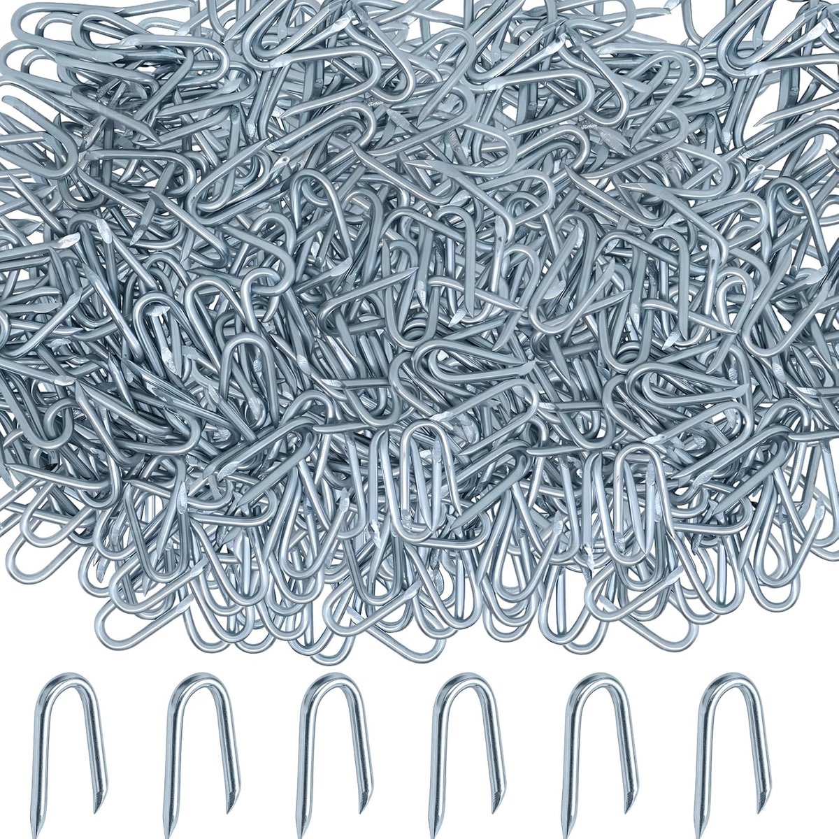 Spijkers, U-haken, verzinkte hekklemmen, U-spijkers, hekdraad, bevestigingsnagels voor draadhek, pikethek, tuindraad, onkruiddoek (680, zilver)