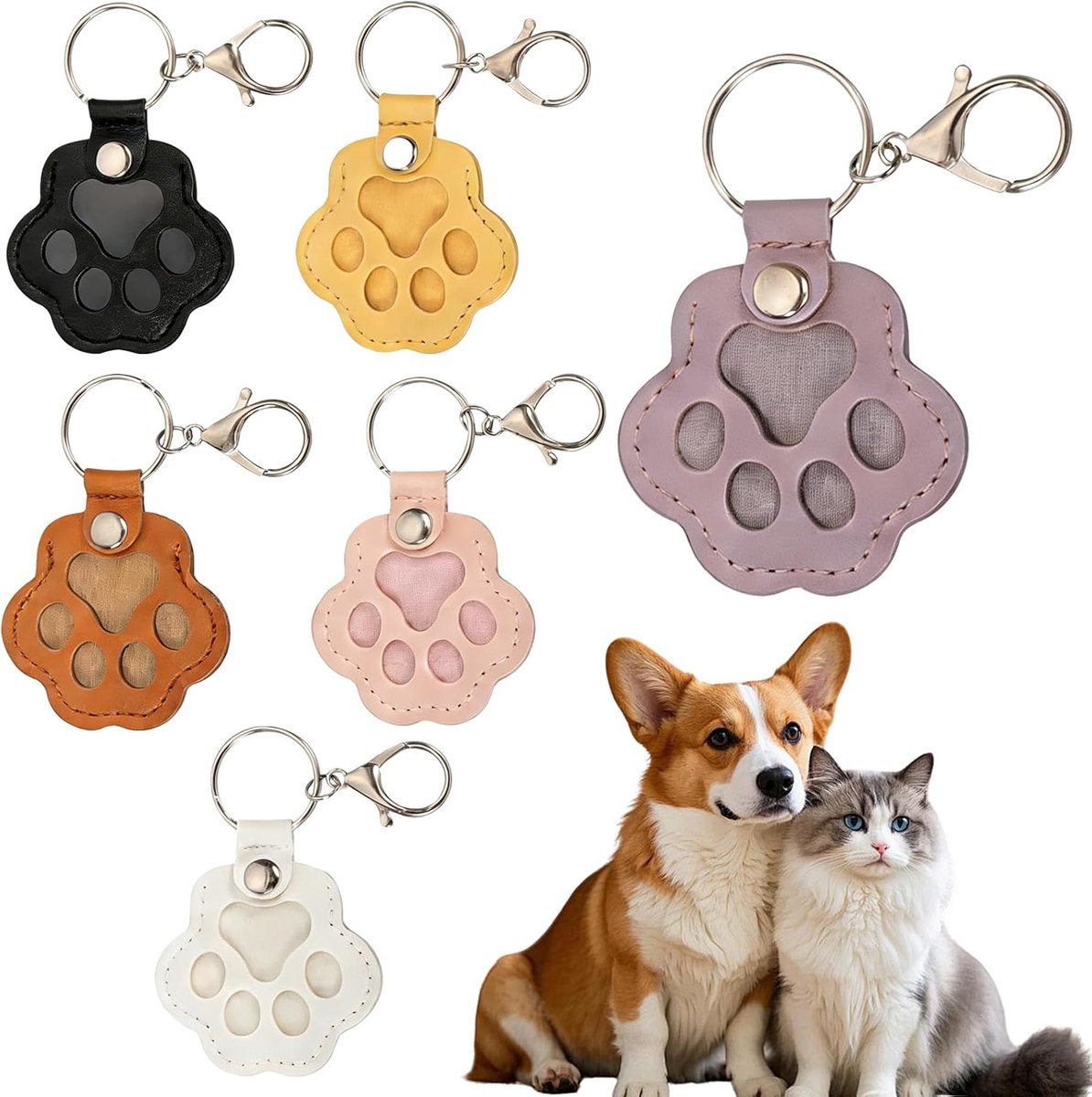 6 stuks hondenharen, herinnering aan kattenhaar, sleutelhanger voor huisdieren, herinneringsdoos van leer in de vorm van een poot van honden en katten