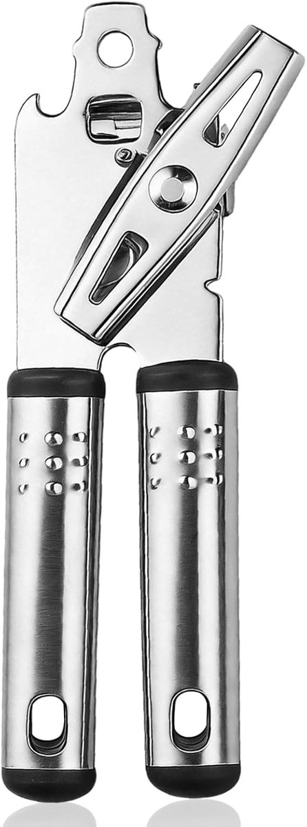 Handmatig, multifunctioneel, roestvrij staal, zonder scherpe randen met ergonomische handgreep, kan-opener, buchopener voor senioren, keuken, huishouden, camping en horeca