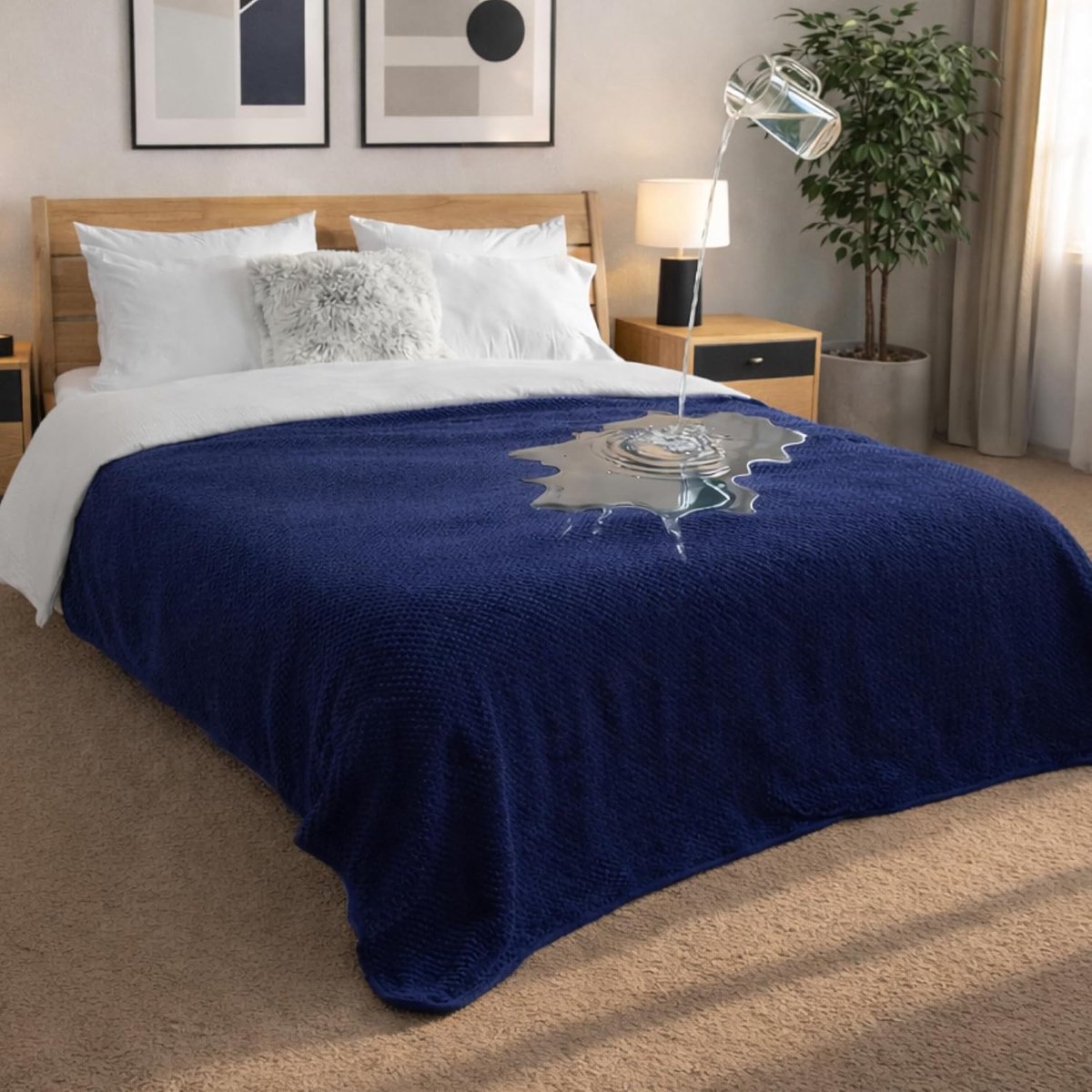 Waterdichte deken voor bed en bank 218x228cm - Honden-/autodeken - Omkeerbaar en machinewasbaar fleece waterdicht deken - Marineblauw
