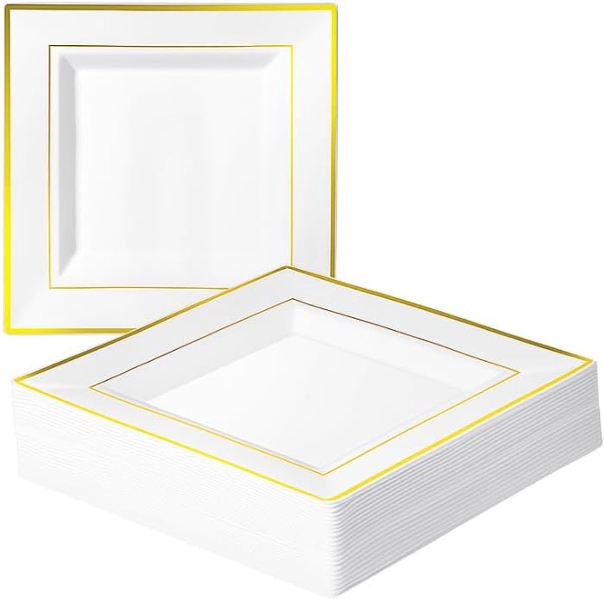 20 Kleine Vierkante Witte Borden met Gouden Rand (16,5cm), Dessert Feestbordjes voor Bruiloften, Verjaardagen, Dopen, Kerstmis & Feesten - Stevig en Herbruikbaar