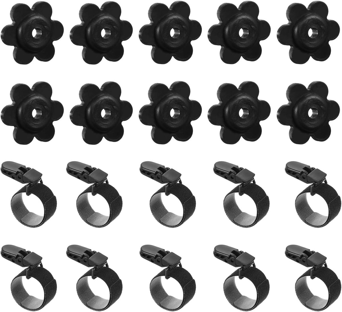 Tuinvlagstopper en clips, 20 stuks rubberen vlaggen en tijgerclips, verstelbare anti-wind accessoires voor tuinvlaggenstalen, zwart