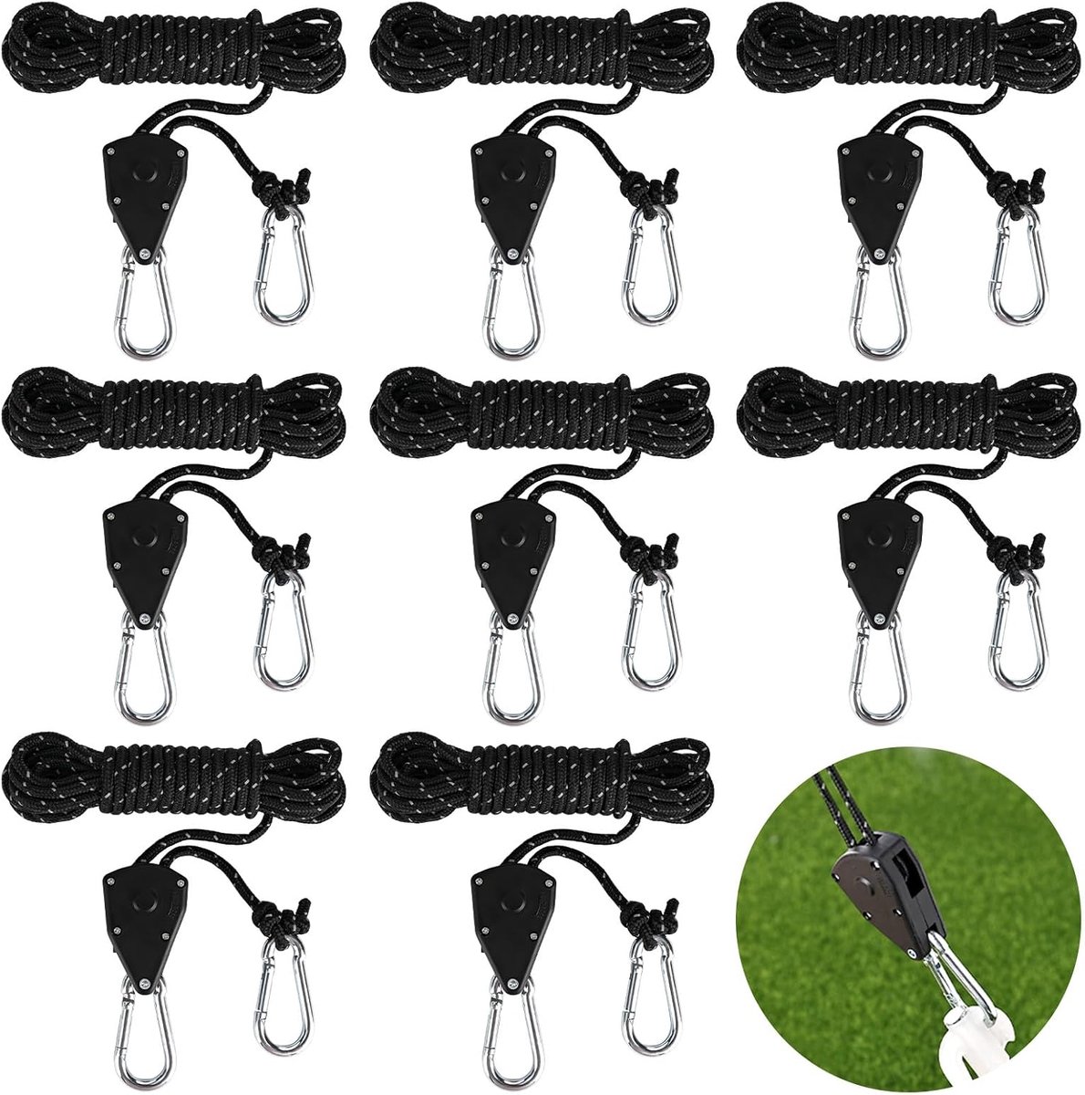 Ratelhangers 4 m - 1/8 inch zware touwratel - 8 stuks zwart - ideaal voor kamerplanten - ShopVlot